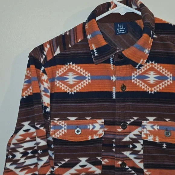 George Orange and Brown Plaid Aztec Western Shirt LOT O - Picture 3 of 6